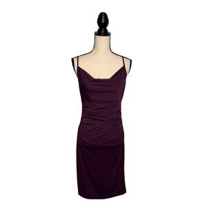 Vintage Just Choon Purple Cowl Neck Ruched Slip Dress Womens Size Small USA